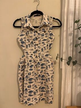 Atmosphere Blue & Cream Sleeveless Printed Shirt Dress